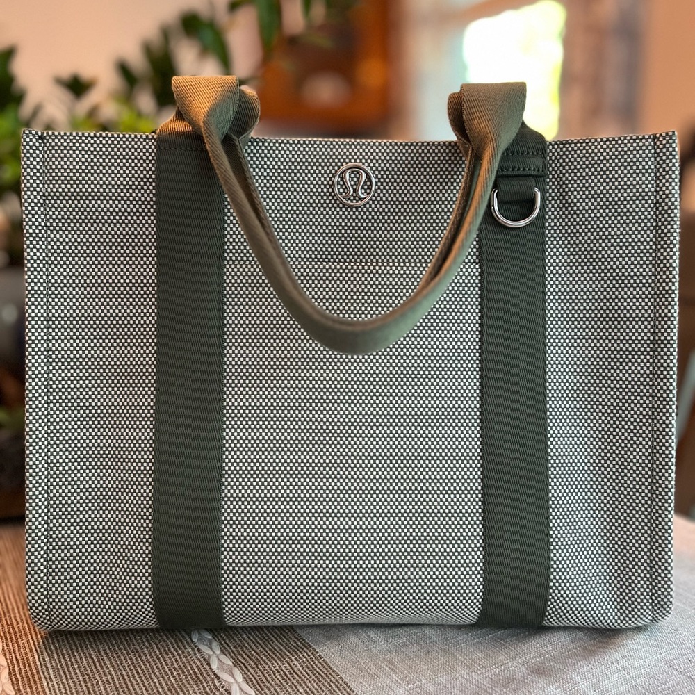 🍋Lululemon Tote Bag Green Canvas Large Shoulder Bag Everyday Gum Work